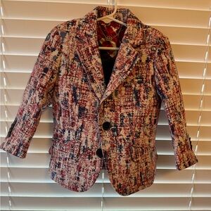 Textured Tweed Blazer in Red, Blue & Cream